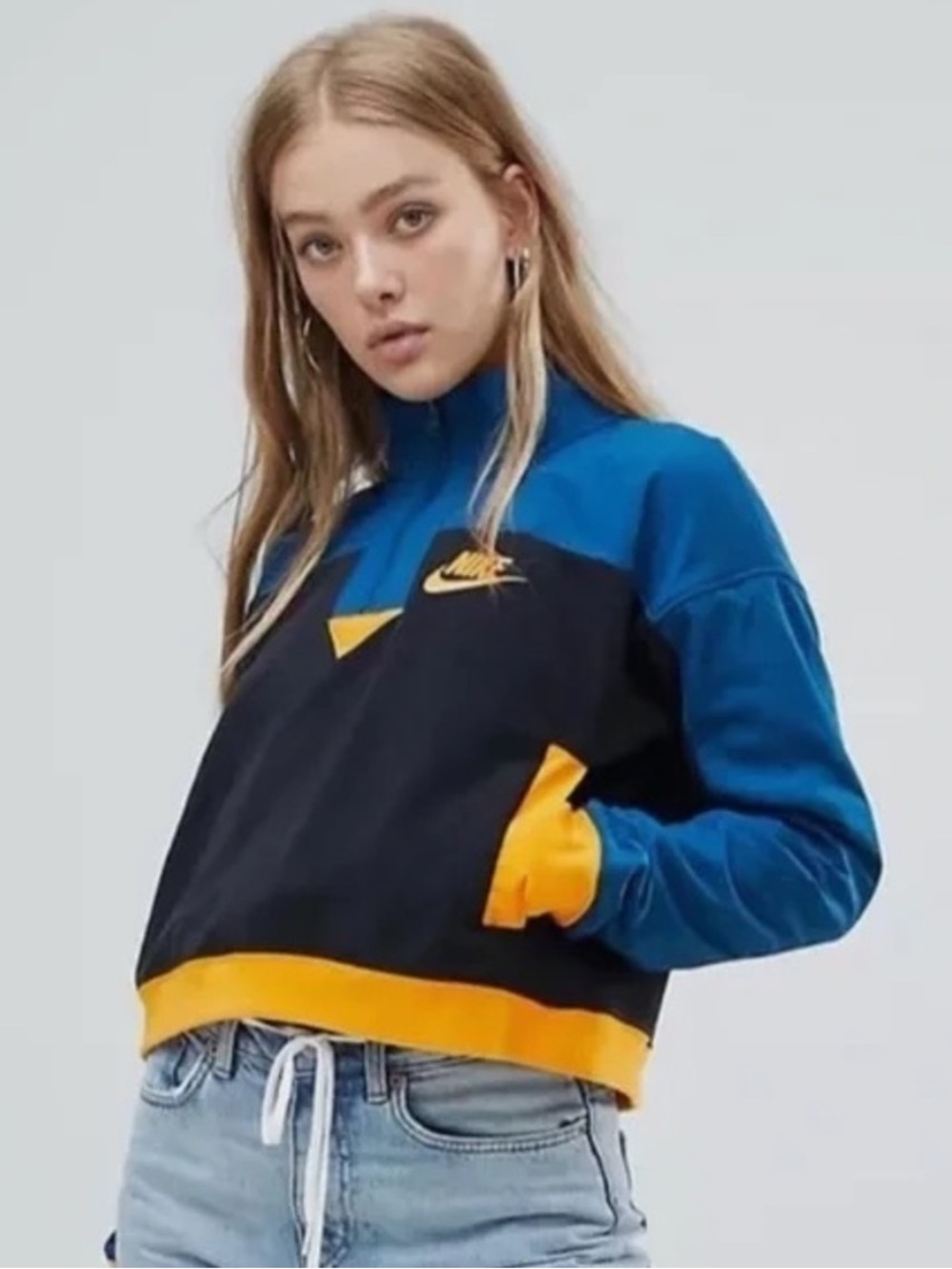 Nike Color Block Cropped Fleece Pull Over S